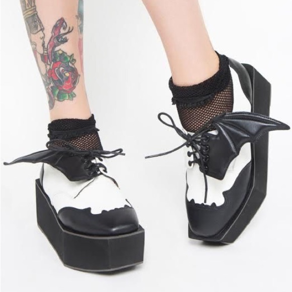 Iron Fist Black and White Bat Wing Coffin Shaped Platforms